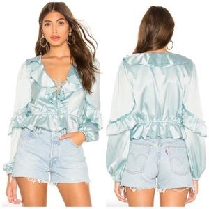 Majorelle XS Katt Satin Top in Baby Blue